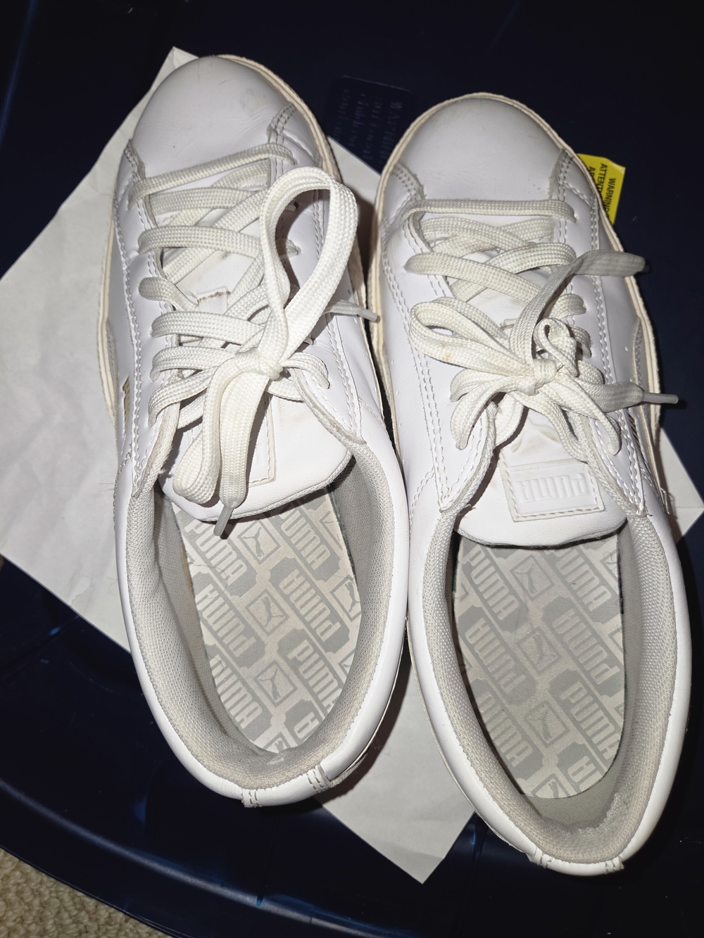 Puma All White Leather Sneakers Size 8.5. Gum Sole Low Top Shoes